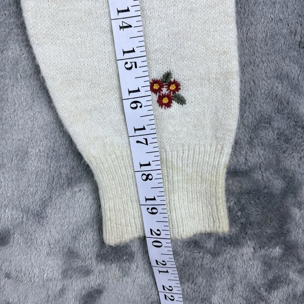 Zara Girls Cream Floral‎ Embroidered Cardigan 13 14 Cropped V Neck Knit